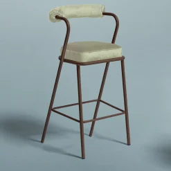 Sgabello Baba in Acciaio Marrone Con Cuscino In Velluto Bianco Crema di Serena Confalonieri*My Home Outlet