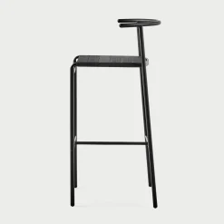 Sgabello da bar nero Café con sedile in cinghie di gomma nere*Baleri Italia Discount