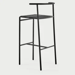 Sgabello da bar nero Café con sedile in cinghie di gomma nere*Baleri Italia Discount