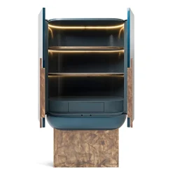 Siona Bar Unit in Legno Laccato Blu e Pelle*Visionnaire Sale