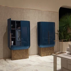 Siona Bar Unit in Legno Laccato Blu e Pelle*Visionnaire Sale