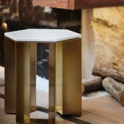 Tavolino Alato in oro e marmo bianco di Antonio Saporito*V.L. Lavorazioni In Ferro Sale