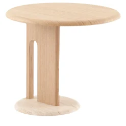 Tavolino Ambrogio Basso in rovere beige con base in marmo travertino romano*Morica Design