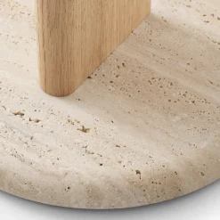 Tavolino Ambrogio Basso in rovere beige con base in marmo travertino romano*Morica Design