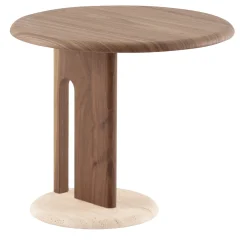 Tavolino Ambrogio Basso in noce Canaletto con base in marmo travertino*Morica Design Sale