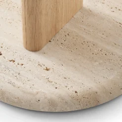 Tavolino Ambrogio Basso in rovere beige con base in marmo Travertino*Morica Design