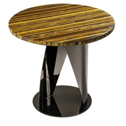 Tavolino Buonanotte Round Tiger-eye & Gun-Metal Gray*Obsydian Stone Best