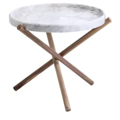 Tavolino con gambe in noce canaletto e marmo bianco carrara Lase*Veltha Outdoor Stone Design Online