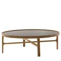 Tavolino Cyclos rotondo in cristallo fumé e noce di G. Bavuso*Alivar Best