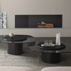 Tavolino da caffè Egg Basso grigio e ovale con piano in vetro*Morica Design New