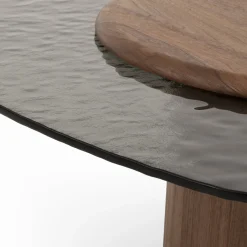 Tavolino da caffè Egg Basso ovale marrone con top in vetro*Morica Design Sale