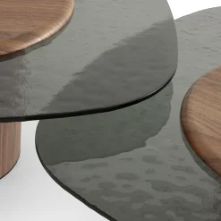 Tavolino da caffè Egg Basso ovale marrone con top in vetro*Morica Design Sale