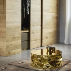 Tavolino Da Caffè In Alluminio Dorato Stropicciato Con Piano A Specchio #1*Opinion Ciatti Online