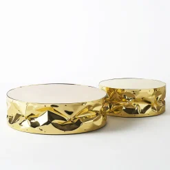 Tavolino Da Caffè In Alluminio Dorato Stropicciato Con Piano A Specchio #1*Opinion Ciatti Online