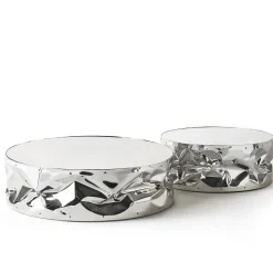 Tavolino Da Caffè In Alluminio Cromato Stropicciato Con Piano A Specchio #2*Opinion Ciatti Hot