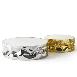 Tavolino Da Caffè In Alluminio Dorato Stropicciato Con Piano A Specchio #2*Opinion Ciatti