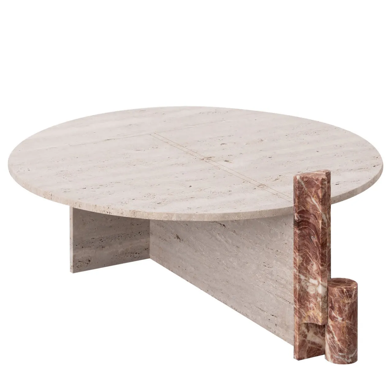 Tavolino da caffè in marmo Rosa Peralba e travertino Mostro Iv*MMOOS. Hot