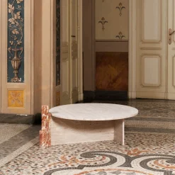 Tavolino da caffè in marmo Rosa Peralba e travertino Mostro Iv*MMOOS. Hot