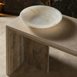 Tavolino da caffè minimalista in travertino titanium*Giovannozzi Marmi Online