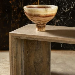 Tavolino da caffè minimalista in travertino titanium*Giovannozzi Marmi Online