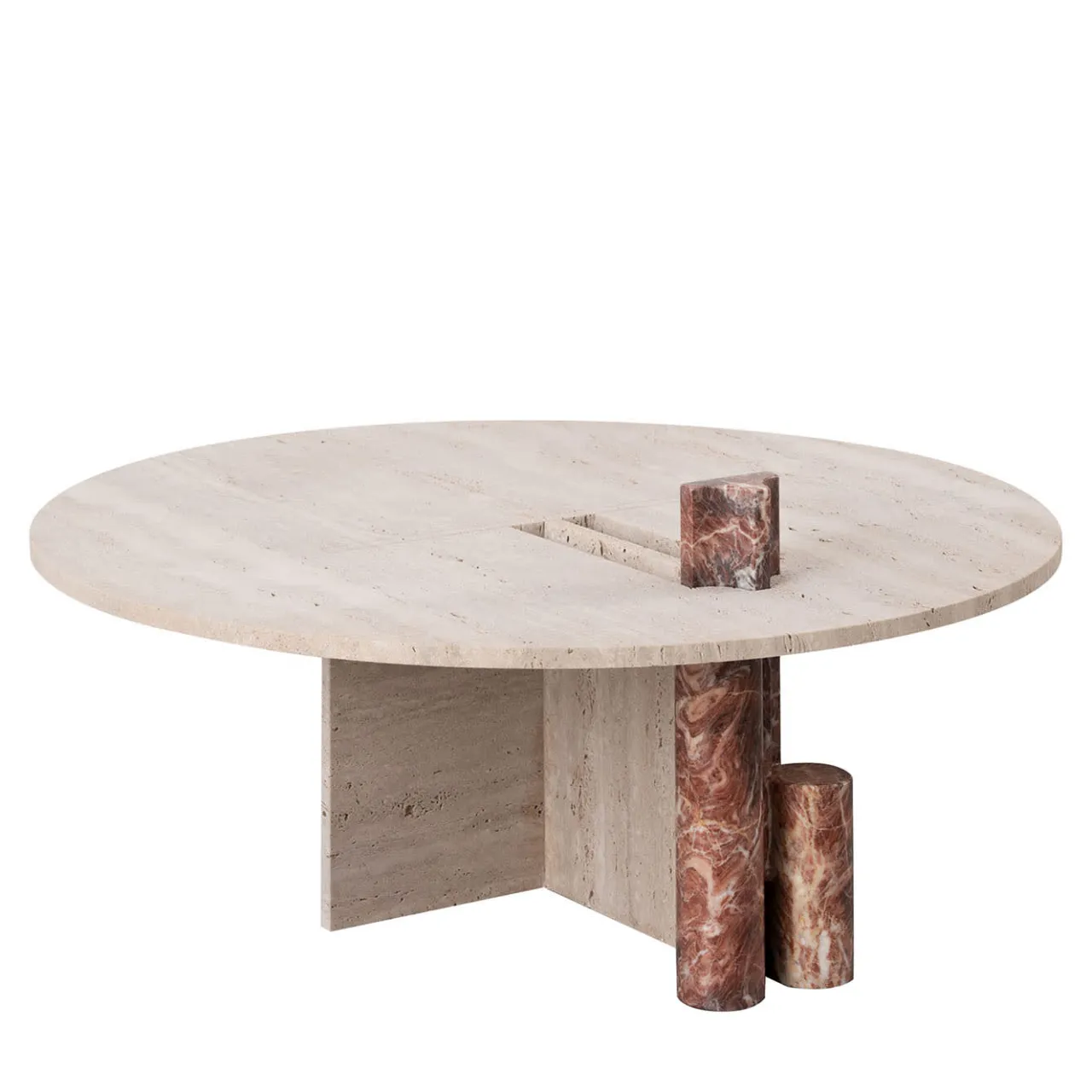 Tavolino da caffè Mostro V in travertino e marmo Rosa Peralba*MMOOS. Clearance