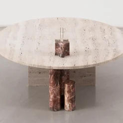 Tavolino da caffè Mostro V in travertino e marmo Rosa Peralba*MMOOS. Clearance