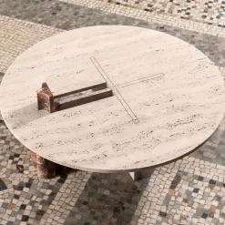 Tavolino da caffè Mostro V in travertino e marmo Rosa Peralba*MMOOS. Clearance