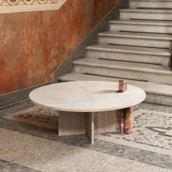 Tavolino da caffè Mostro V in travertino e marmo Rosa Peralba*MMOOS. Clearance