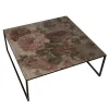 Tavolino da Caffè Quadrato in Metallo e Fibra di Vetro con Motivo Floreale*Instabilelab New