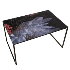 Tavolino da Caffè Rettangolare in Metallo e Fibra di Vetro con Motivo Floreale*Instabilelab Discount