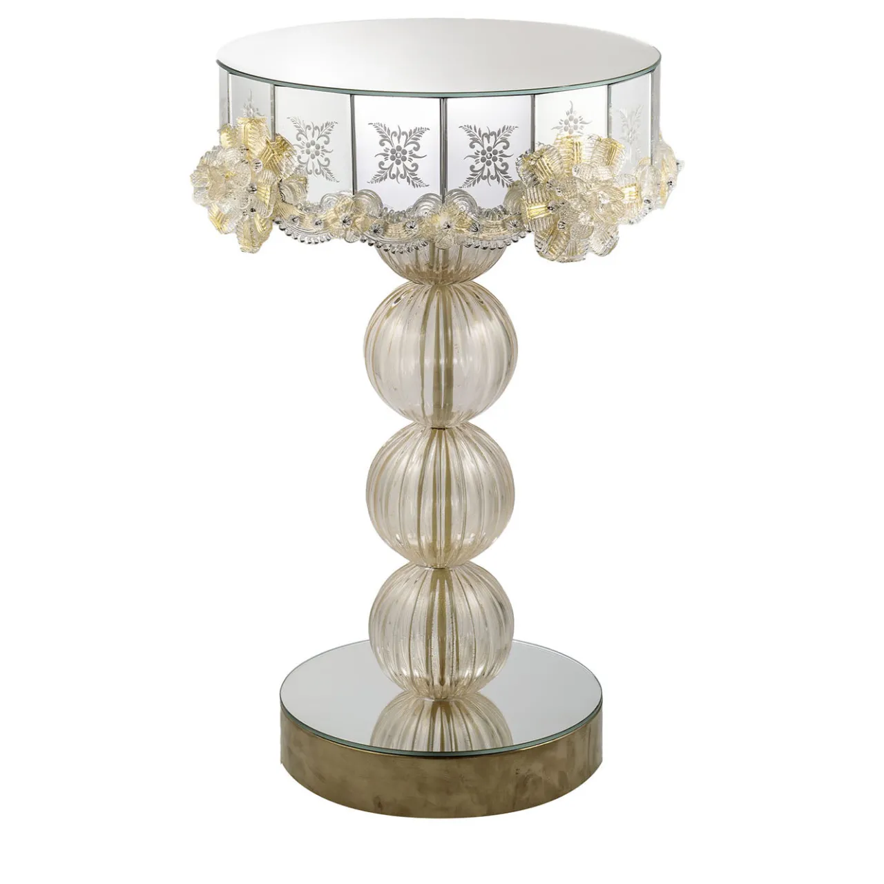 Tavolino da caffè rotondo in vetro con foglia d'oro*Barbini Sale