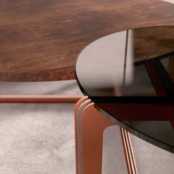 Tavolino da caffè rotondo ECLISSE in noce e vetro*PuraVisione Best