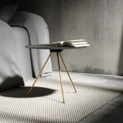 Tavolino da caffè rotondo Tre/quarti in acciaio marrone con luce LED*Renzo Serafini Sale