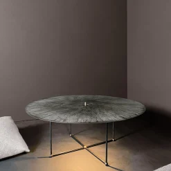 Tavolino da caffè rotondo Otto/Quarti in acciaio grigio con luce LED*Renzo Serafini