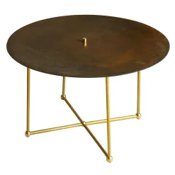 Tavolino da caffè rotondo Quattro/quarti in acciaio marrone con luce LED*Renzo Serafini