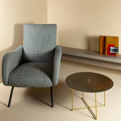 Tavolino da caffè rotondo Quattro/quarti in acciaio marrone con luce LED*Renzo Serafini