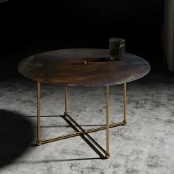 Tavolino da caffè rotondo Quattro/quarti in acciaio marrone con luce LED*Renzo Serafini