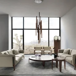 Tavolino da caffè Round in noce Canaletto con intarsi in metallo*Giorgetti Outlet