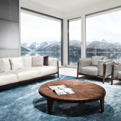 Tavolino da caffè Round in noce Canaletto con intarsi in metallo*Giorgetti Outlet