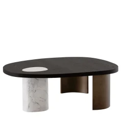 Tavolino da caffè Stone ovale in marmo di Carrara con supporti in legno curvi*Morica Design New