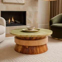 Tavolino da Caffè Sweet Cake in Onice Verde Giada e Rosa di Ashley Gadeova*Giovannozzi Marmi Best