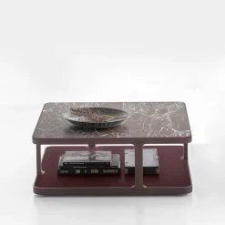 Tavolino da caffè Toledo in legno massello di frassino amaranto opaco con piano in marmo Rosso Levanto*Alivar Best