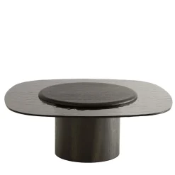 Tavolino Egg Alto con base e piano in rovere Laguna + vetro martellato*Morica Design New