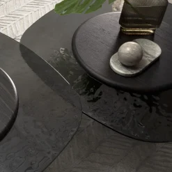 Tavolino Egg Alto con base e piano in rovere Laguna + vetro martellato*Morica Design New