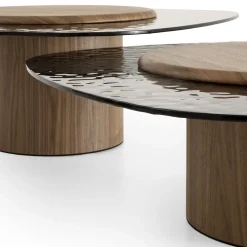 Tavolino Egg Alto con base e piano in noce canaletto + vetro*Morica Design Online