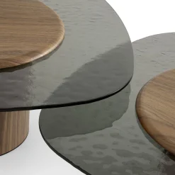 Tavolino Egg Alto con base e piano in noce canaletto + vetro*Morica Design Online