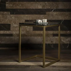 Tavolino Esopo in ottone e marmo nero di Antonio Saporito*V.L. Lavorazioni In Ferro Clearance