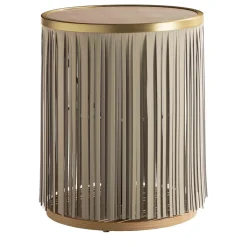 Tavolino in frassino indiano con frangia in pelle grigia*Enrico Pellizzoni Clearance