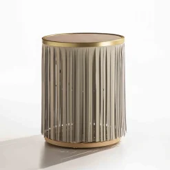 Tavolino in frassino indiano con frangia in pelle grigia*Enrico Pellizzoni Clearance