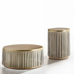 Tavolino in frassino indiano con frangia in pelle grigia*Enrico Pellizzoni Clearance